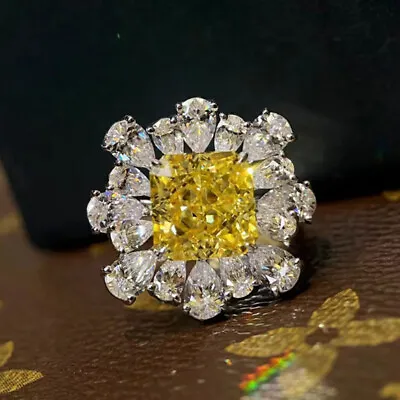 New Flower Design Square Yellow Citrine Topaz Gemstone Charm Women Silver Ring • $7.99