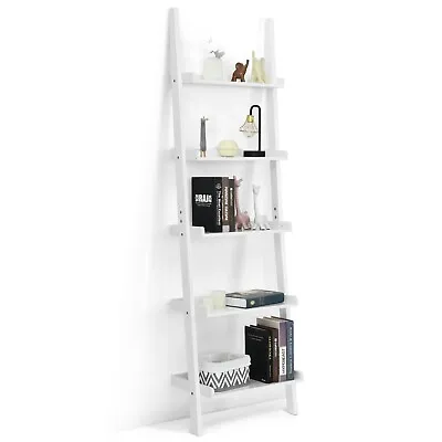 5 Tier Wooden Wall Rack Leaning Ladder Shelf Unit Bookcase Display MDF Storage  • £49.95