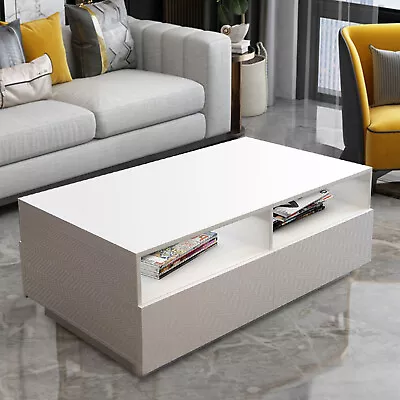 High Gloss LED Light Coffee Table White W/4-Drawers Living Room Table Furniture • $76.95