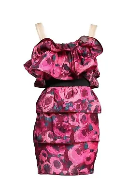 Lanvin H&m Rare Pink Rose Silk Tier Ruffle Party Dress Uk 14 Eu 40 Medium Bnwt • $149.33