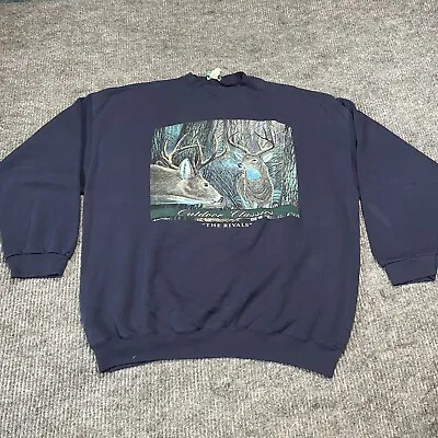 Vintage Deer Hunting Outdoor Animal “The Rivals” Graphic Sweatshirt USA Mens XL • $10