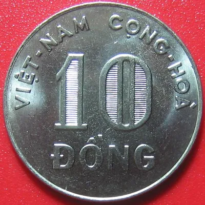 1970 VIETNAM 10 DONG RICE STALKS COIN NICKEL CLAD STEEL 25.4mm 5gr (no Silver) • $8
