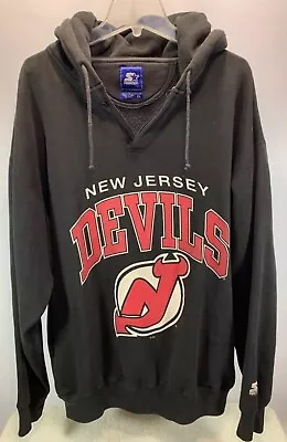 Vintage New Jersey Devils Black Hoodie Mens Sz XL With Pockets • $18