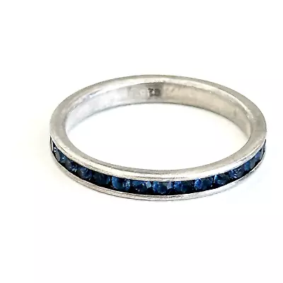 Vintage 925 Sterling Silver Dark Blue Crystal Eternity Stack Band Ring Size 9 • $29.99