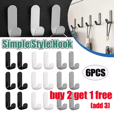 6Pcs Self Adhesive Hooks White Plastic Strong Sticky Stick On Wall Door Hanging • £3.43