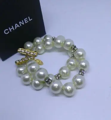 Vintage CHANEL Rhinestones White Pearl Bracelet Used From Japan • $961.96