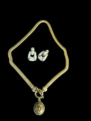 Vintage J.s.  Gold Tone Modernist Necklace Earrings Set 34” • $8.14