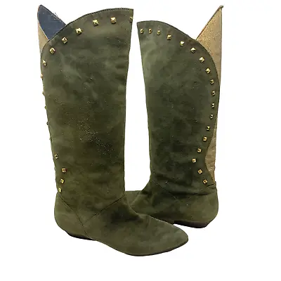 Vintage 80's Boots Euforia X Claudio Morazzi Sz EU 37 Green Suede Mixed Leather • $74.54