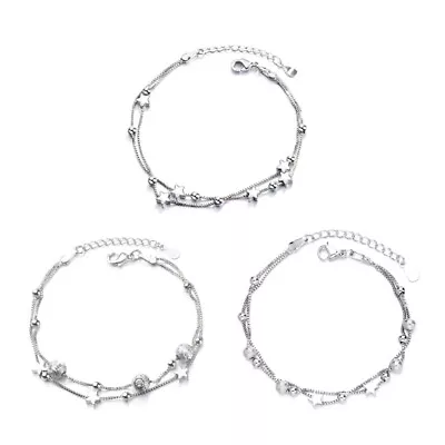 Double-layer Silver Color Small Star Bracelets For Women Personality Round Bead • $15.71