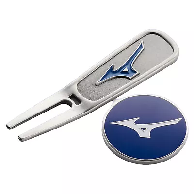 2024 Mizuno RB Golf Pitchfork Repairer Metal Ball Marker Coin Set Silver Blue • $39.42