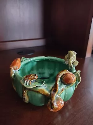 RARE Vintage Majolica Frog Spider Glazed Pottery Planter Bowl Bonsai Succulent  • $59.99