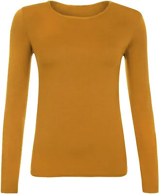 £5.99 • Buy Ladies Plain Tshirt Womans Long Sleeve Scoop Neck T Shirt Top Plus Size Uk 8-26