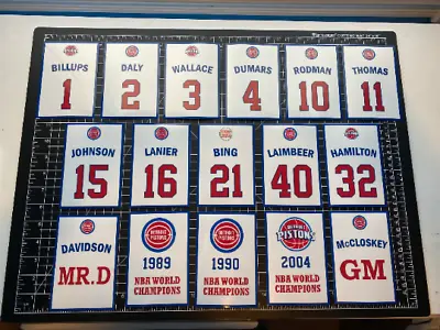 $55 • Buy 3 Sizes - Detroit Pistons World Championship & Retired # Decal Banners Mancave