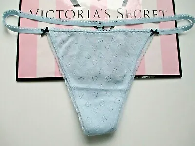 $14.99 • Buy VICTORIA'S SECRET Sexy Cotton V-String Thong Panty L XL Blue Heart Bow Pointelle