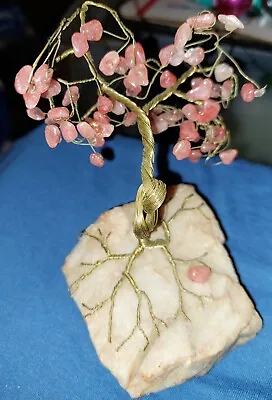 Vintage Gold Wire Quartz  Pink Stone Rock Tree  Bonsai Tree Good Luck Tree • $15