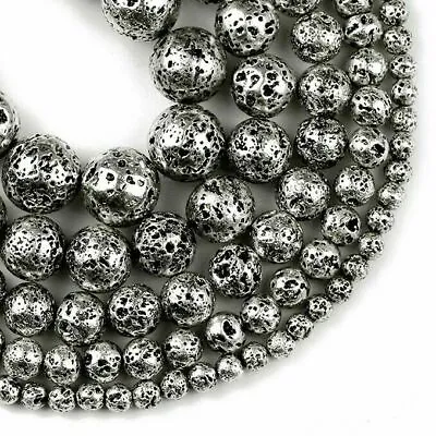 Lava Rock Beads For Jewellery Making 6mm Silver Round Stone Spacer Beads X20 • £3.27