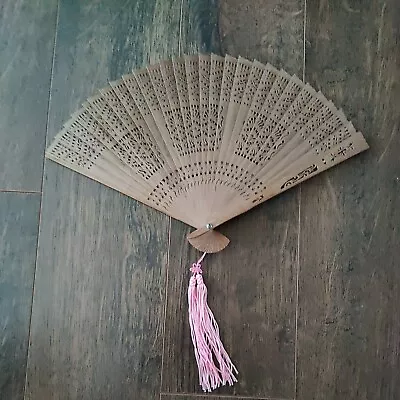 $8 • Buy Vintage Chinese Geisha Wooden Sandalwood  Folding Fan Two Sided