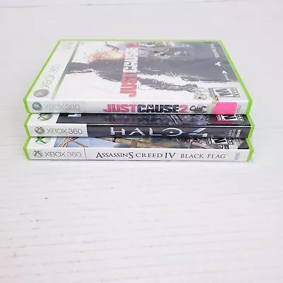 Lot Of 3 XBOX 360 Games - Assassin's Creed: IV Black Flag Halo 4 Just Cause 2 • $13.95