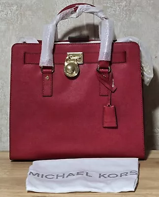 Red Bag Michael Kors Hamilton Large Satchel Tote Saffiano Shoulder Bag Chili NWT • $144.99