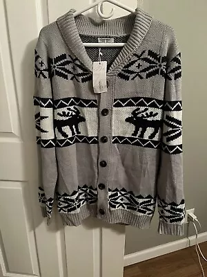 NWT COOFANDY Mens Christmas Cardigan Sweater Shawl Collar Reindeer Snow S • $15