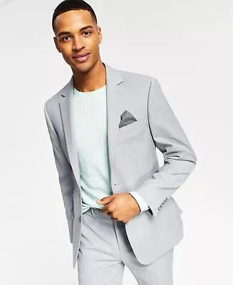 BAR III Men's Skinny-Fit Sharkskin Suit Jacket 46R Light Grey Wool Blend • $16.17