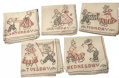 Vintage New Os Hand Embroidered Kitchen Dish Towels Five Day Week Large 34 X34  • $24.99