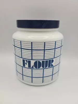 Large 70s Vintage Retro CLP Milk White Blue Glass Flour Storage Jar Canister  • £14.95