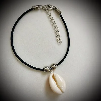 Black PU Leather Sea Shell Cowrie Shell Bracelet  Uk Seller • £3.75