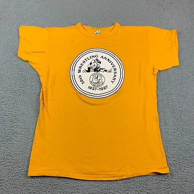 Vintage 80s Champion T Shirt L Minnesota Wrestling State 50th Anniversary Yellow • $44.77