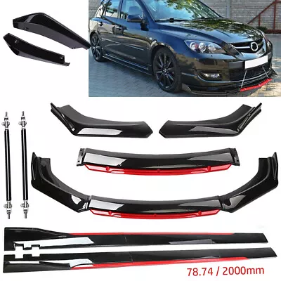 For Mazda 6 5 3 2 Front Bumper Lip Spoiler Body Kit-Side Skirt Glossy Black+red • $99.99