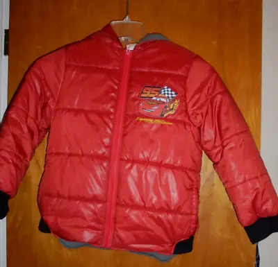 Disney Pixar Cars Lightning Mcqueen Racing Puffer Winter Jacket. Size 10-12 Red • $7.99