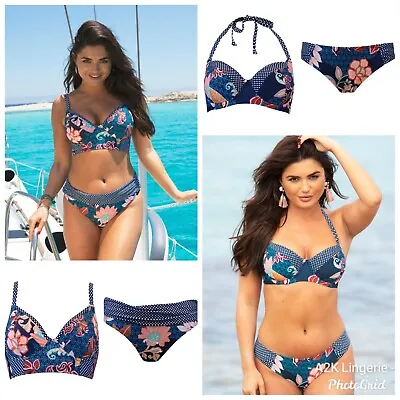 Pour Moi Reef Navy Padded Top Longline Bikini Top Or Tab Or Fold Brief • £11.96