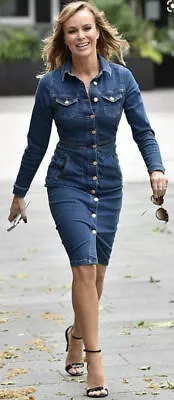 £29.99 • Buy Michelle Keegan Very Blue Denim Bodycon Midi Dress 12 Long Sleeve Stretch Button