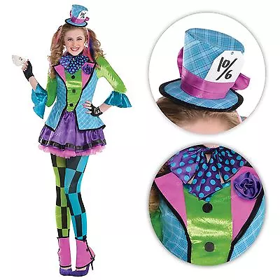 Girls Sassy Mad Hatter Tea Party Alice Wonderland Book Day Fancy Dress Costume • £23.73