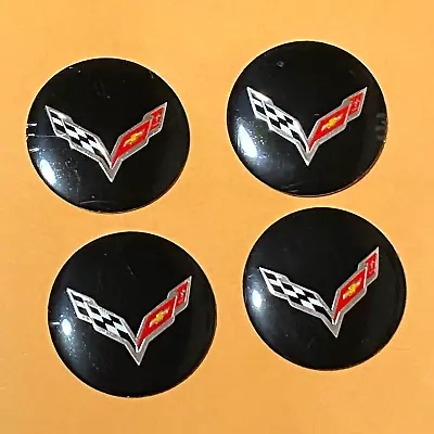 4pcs 2.2  Black Corvette C6 Flag Wheel Center Hub Cap Sticker Emblems • $15.99
