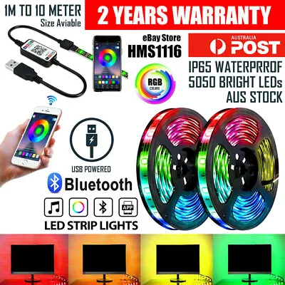 $16.65 • Buy RGB LED Strip Lights IP65 Waterproof 5050 5M 10M 3M 300 LEDs 5V USB Bluetooth 
