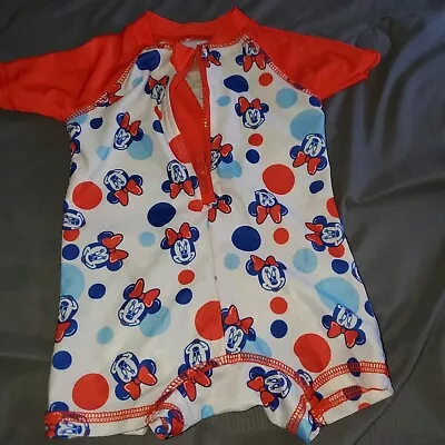 Minnie Mouse Baby Girl One Piece Rashguard Swimsuit Size 0-3m • $10.99