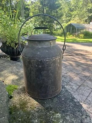 Vintage Metal 8 Quart Milk Can Pail 13 1/4  Tall 8 1/2  Diameter • $55