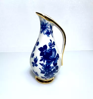 ECHT Kobalt Pitcher Vase Cobalt Blue Roses With Gold Trim 5.25  • $24.99