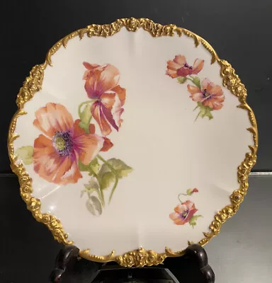 Poppies Cabinet Plate...J. Pouyat...Limoges...7.5  Dia.  Raised Gold Border • $45