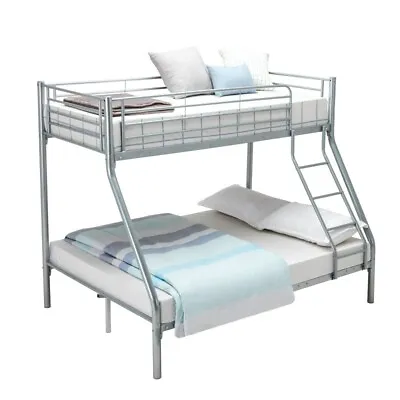 £159.99 • Buy Silver Triple Sleeper Bunk Bed Metal Bed Frame Kids Double & Single 4FT6 3FT