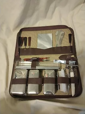 Vintage Men's Travel Grooming Kit With Safety Razor Case Toiletry Kit Retro MCM • $19.99