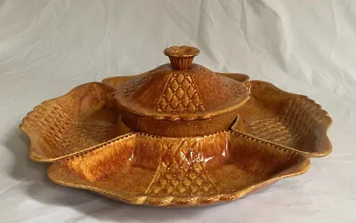 Mid Century California Pottery 257 Brown Drip Glaze Dip Veggie Tray Set -C22 • $47.99