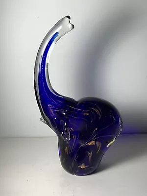 Vintage Murano Cobalt Blue & Copper Colored Blown Glass Elephant Statue 10 In. • $50