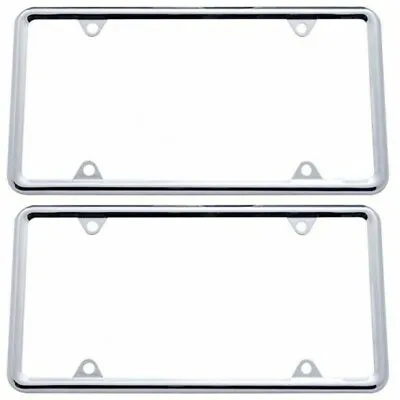 12 X 6 Chrome Front Rear Standard License Plate Frames Straight Corners Pair New • $18.50