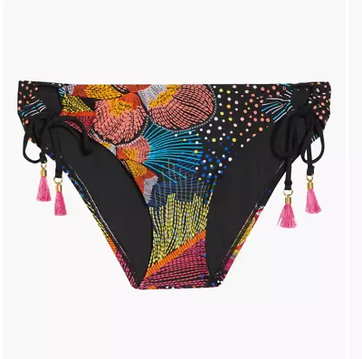 NEW LA BLANCA 'Sunlit Soiree' Side Tie Hipster Bikini Bottoms SZ 10 Black/Multi • $26.99