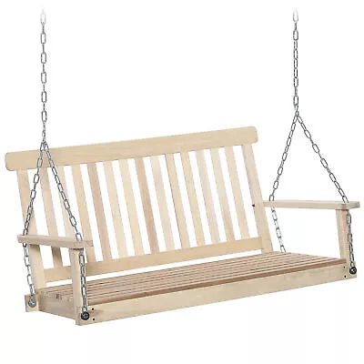 Outsunny 2 Seater Porch Wooden Swing Chair Garden Bench W/ Chains Natural • £67.99