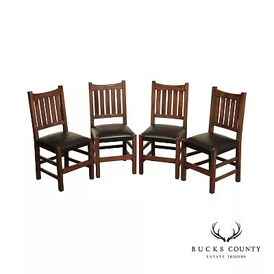 Mission Style Set Of Four Solid Oak Dining Side Chairs • $1295