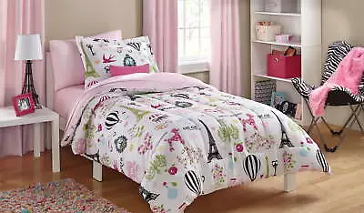 French Style Printed Paris Bed-in-a-Bag Twin With Comforter Sham Pillowcases • $35.64