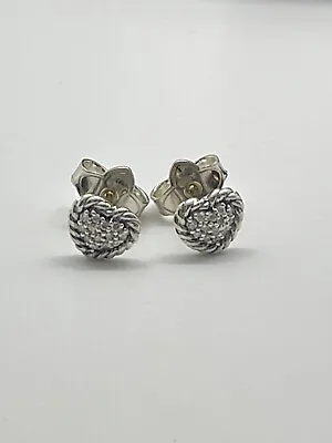 David Yurman Sterling Silver Heart Petite Pave Diamond Earrings • $300